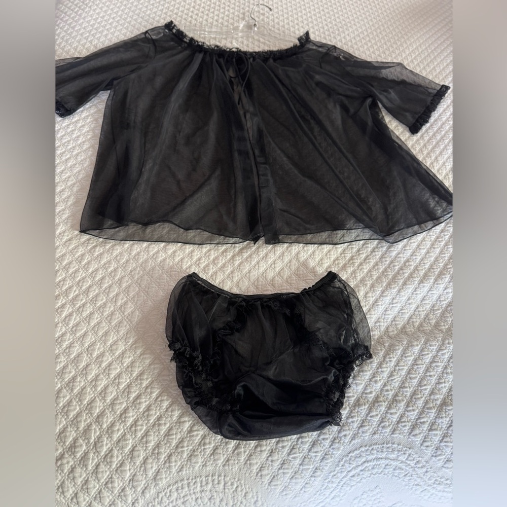 Vintage Blanche Black Sheer‎ Babydoll Set